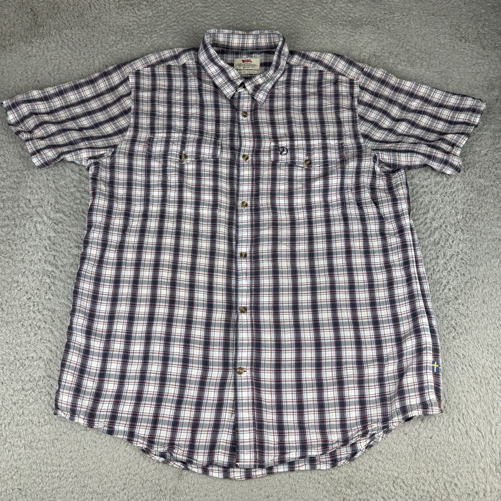 Fjallraven Abisko Cool Shirt Mens Xl Blue Plaid Short Sleeve Button Up